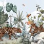 Kids Watercolor Forest with Leopard Wild Animals Wallpaper Mural