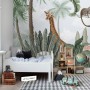 Kids Nursery Pink Flamingo and Cute Giraffe Safari Animals Wallpaper Mural