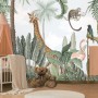 Kids Nursery Pink Flamingo and Cute Giraffe Safari Animals Wallpaper Mural