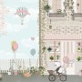 Panda Bear with Balloons  in front of Floral Garden Home Kids Wallpaper Mural