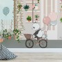 Panda Bear with Balloons  in front of Floral Garden Home Kids Wallpaper Mural