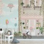 Panda Bear with Balloons  in front of Floral Garden Home Kids Wallpaper Mural