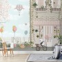 Panda Bear with Balloons  in front of Floral Garden Home Kids Wallpaper Mural