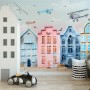Helicopters on Colorful Amsterdam Style Houses Wallpaper Mural