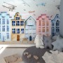 Helicopters on Colorful Amsterdam Style Houses Wallpaper Mural