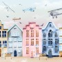 Helicopters on Colorful Amsterdam Style Houses Wallpaper Mural
