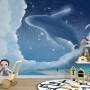 Cartoon Whale with Nightscape Wallpaper Mural