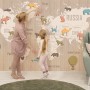 Kids Wooden Style World Map with Colorful Animal Silhouette Wallpaper Mural