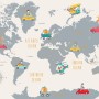 Kids World Map with Little Cars Wallpaper Mural