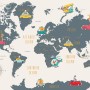 Kids World Map with Animals and Little Cars Wallpaper Mural