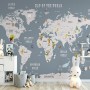 Kids Boys Kids World Map with Animals Wallpaper Mural