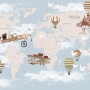 World Map with Hot Air Balloons and Helicopters Wallpaper Mural