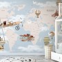 World Map with Hot Air Balloons and Helicopters Wallpaper Mural