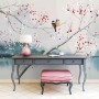 Watercolor Lake Landscape with Birds Wallpaper Mural