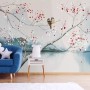 Watercolor Lake Landscape with Birds Wallpaper Mural