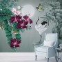 White Stork and Purple Flowers Wallpaper Mural
