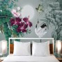 White Stork and Purple Flowers Wallpaper Mural