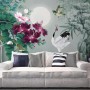 White Stork and Purple Flowers Wallpaper Mural
