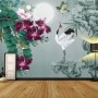 White Stork and Purple Flowers Wallpaper Mural
