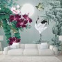 White Stork and Purple Flowers Wallpaper Mural