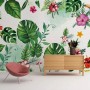 Colorful Mirabilis Flowers and Tropical Leaves Wallpaper Mural