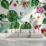 Colorful Mirabilis Flowers and Tropical Leaves Wallpaper Mural