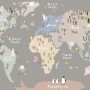 Kids Colorful World Map with Animals Wallpaper Mural