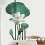 Watercolor White Lotus Floral and Leaves Wall Decal Sticker