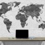 Black White Brick World Maps Wallpaper Mural