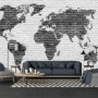 Black White Brick World Maps Wallpaper Mural