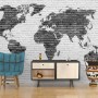 Black White Brick World Maps Wallpaper Mural