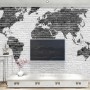 Black White Brick World Maps Wallpaper Mural