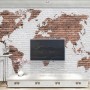 White Brown Brick World Maps Wallpaper Mural