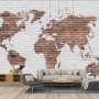 White Brown Brick World Maps Wallpaper Mural