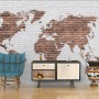 White Brown Brick World Maps Wallpaper Mural