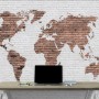 White Brown Brick World Maps Wallpaper Mural