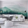 Misty Green Forest with Birds Wallpaper Mural