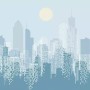 Blue Monochrome Cityscape and Soft Sun Wallpaper Mural