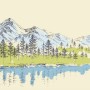 Charcoal Mountain Landscape with Lake and Pine Trees Wallpaper Mural