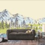 Charcoal Mountain Landscape with Lake and Pine Trees Wallpaper Mural