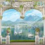 Lake Landscape on the Swan with European Style White Arches Wallpaper Mural
