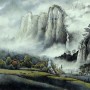 Misty Chinese Mountain Landscape and Waterfalls Wallpaper Mural