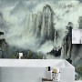 Misty Chinese Mountain Landscape and Waterfalls Wallpaper Mural