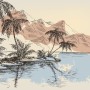 Vintage Charcoal Tropical Palm Tree and Summer Beach Wallpaper Mural