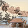 Vintage Charcoal Tropical Palm Tree and Summer Beach Wallpaper Mural