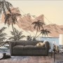Vintage Charcoal Tropical Palm Tree and Summer Beach Wallpaper Mural