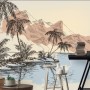 Vintage Charcoal Tropical Palm Tree and Summer Beach Wallpaper Mural