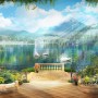 Waterfall and White Swan with Garden Flowers Landscape Wallpaper Mural