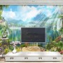 Waterfall and White Swan with Garden Flowers Landscape Wallpaper Mural