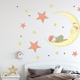 Nursery Smiling Moon with Orange and Yellow Stars Wall Decal Sticker